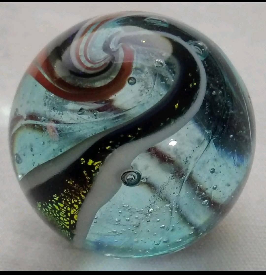 Vintage Paul Katherman Marble Double Swirl Blue Black White Red Gold SIGNED 2004