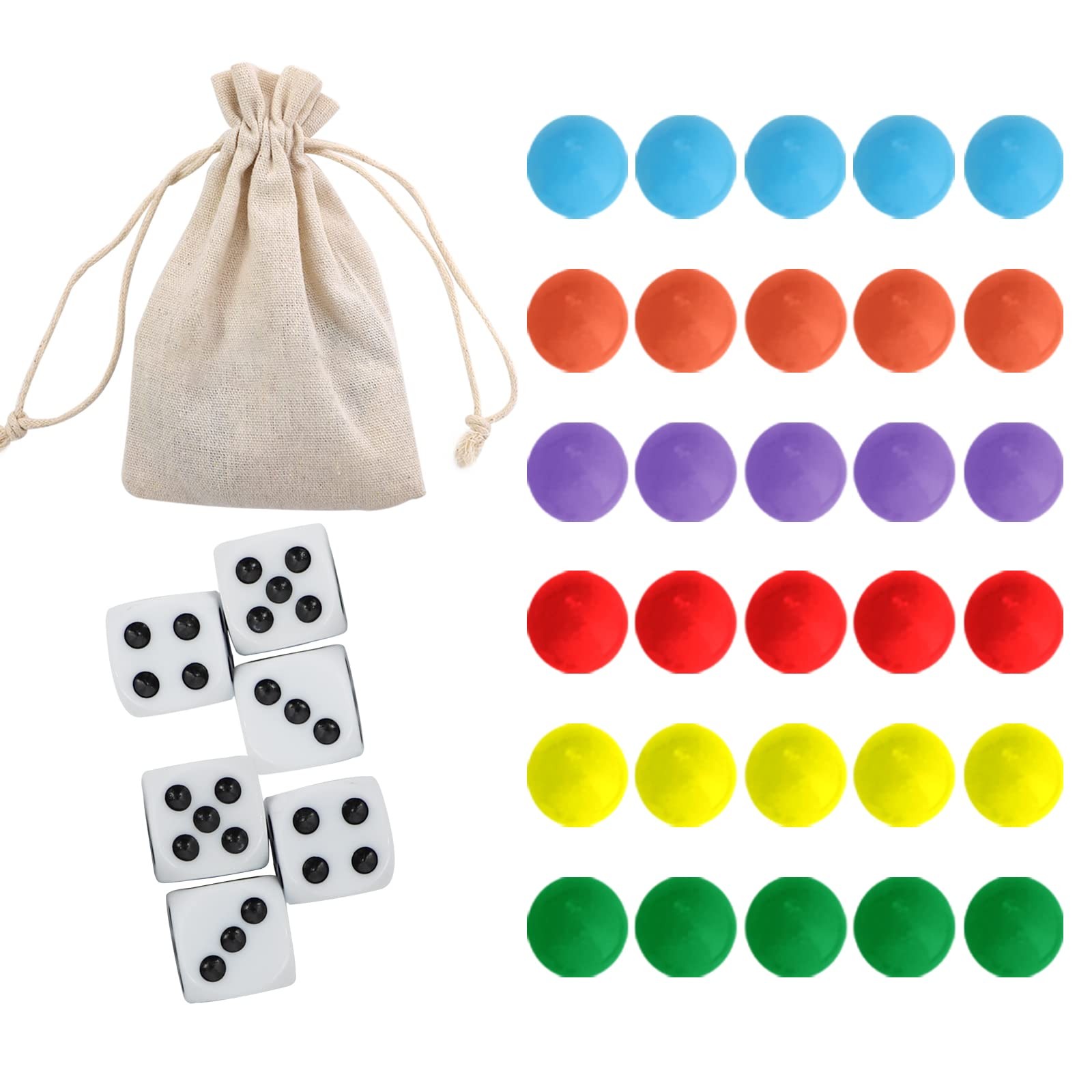 COMSREV 30 Wahoo Board Game Replacement Marbles 5 Each of 6 Colors, 6 Dice an…