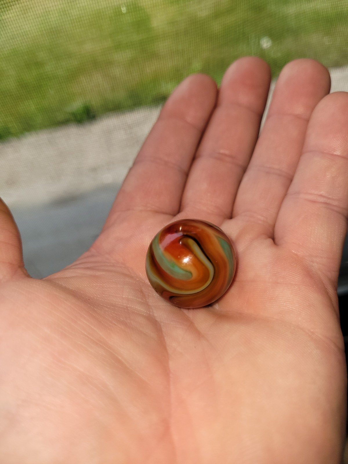 Vintage CAC Christensen Agate Flame Swirl Jumbo Shooter Marble .96″ RARE UV GLOW