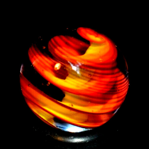 BRYAN TRILLAS GLASS MARBLE/.758″-BLUE BLACKLIGHT FIERY CORKSCREW-GOLDENROD,ORG+
