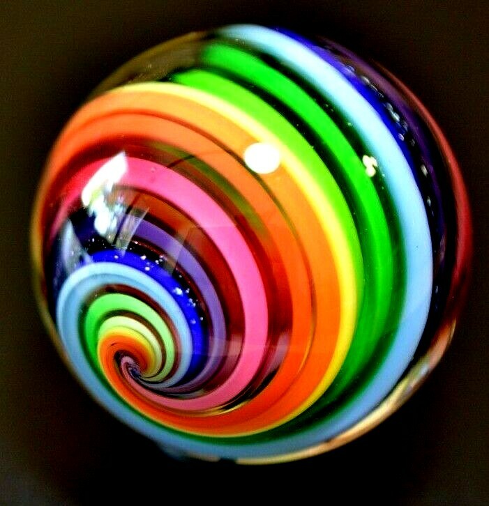 EDDIE SEESE GLASS MARBLE/1.538″-RAINBOW COBALT DICHROIC STRIPE-HOT PINK, VIOLET+