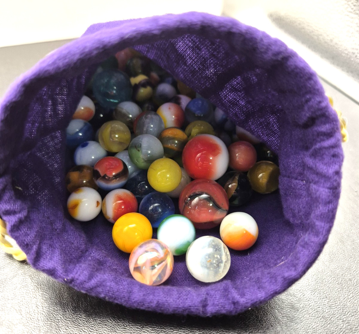 Assorted Glass Marble Lot 100 Glass Marbles In Crown Royal Cloth Bag Various #2