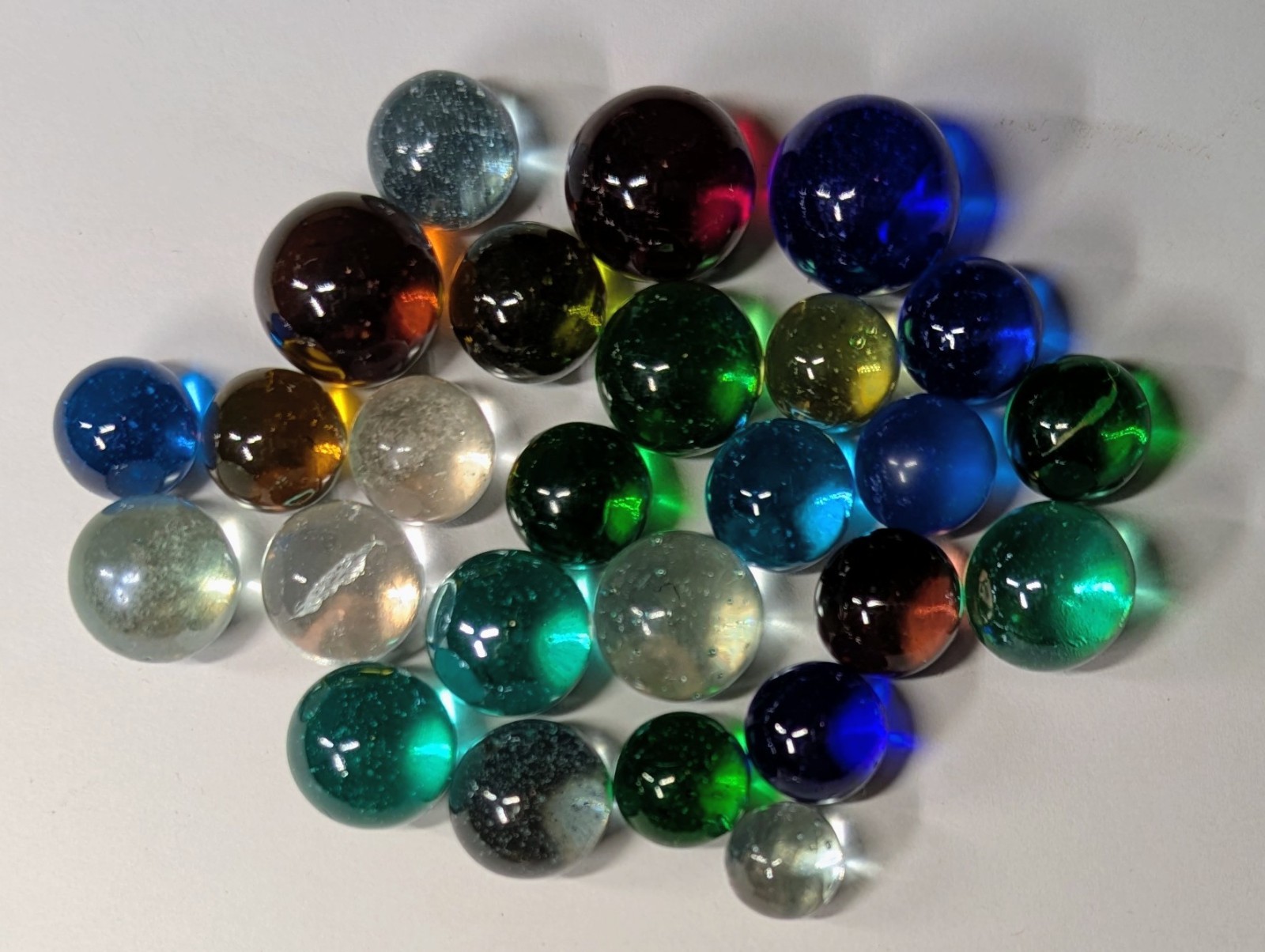 72 VINTAGE MARBLES Mix Lot CATS EYE 6-8 Vein CONFETTI Speckled CLEAR COLOR GLASS