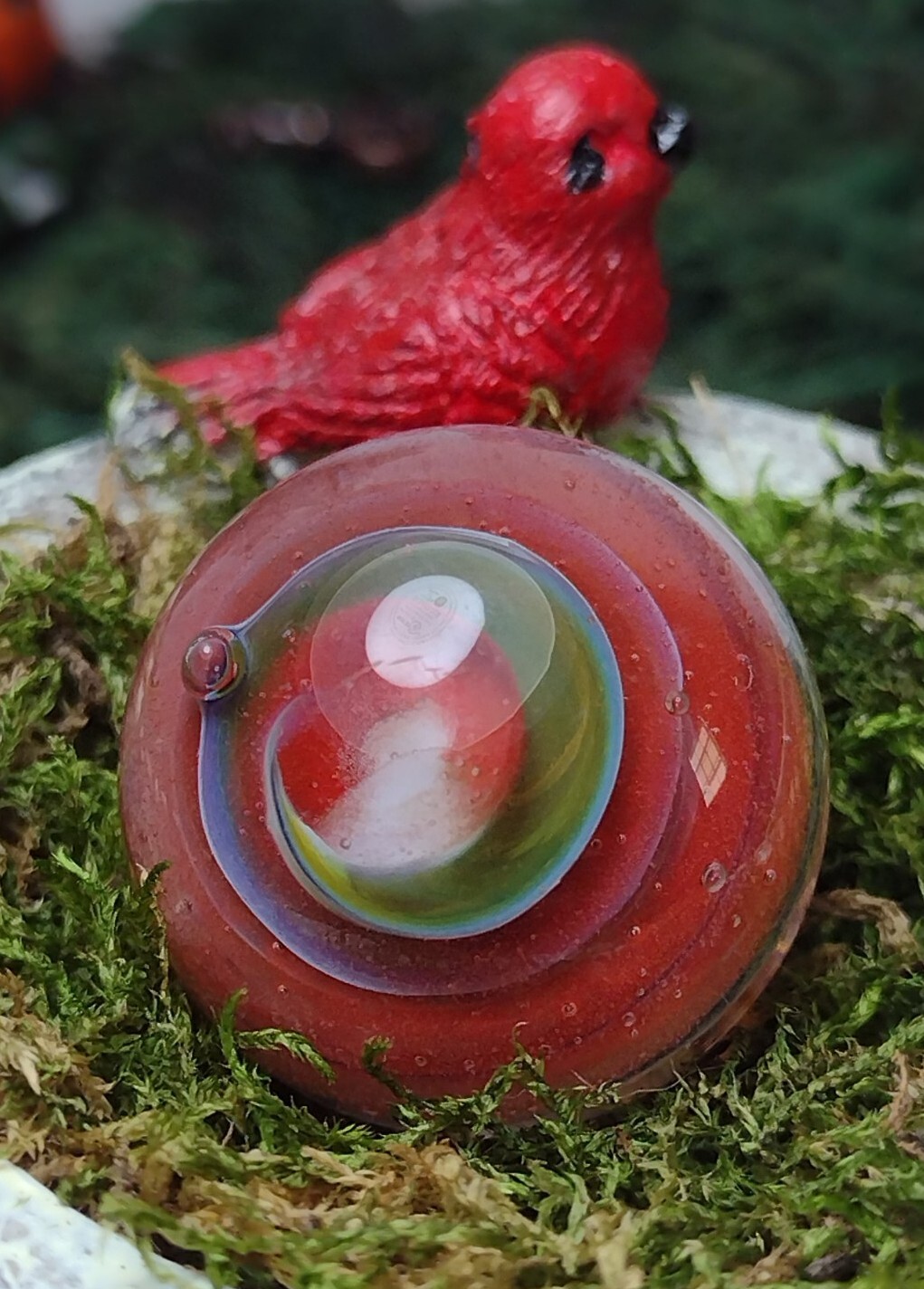 .82″ NM Red Green & Blue SPIRAL 🐚 Swirl Contemporary Studio Art Glass Marbles