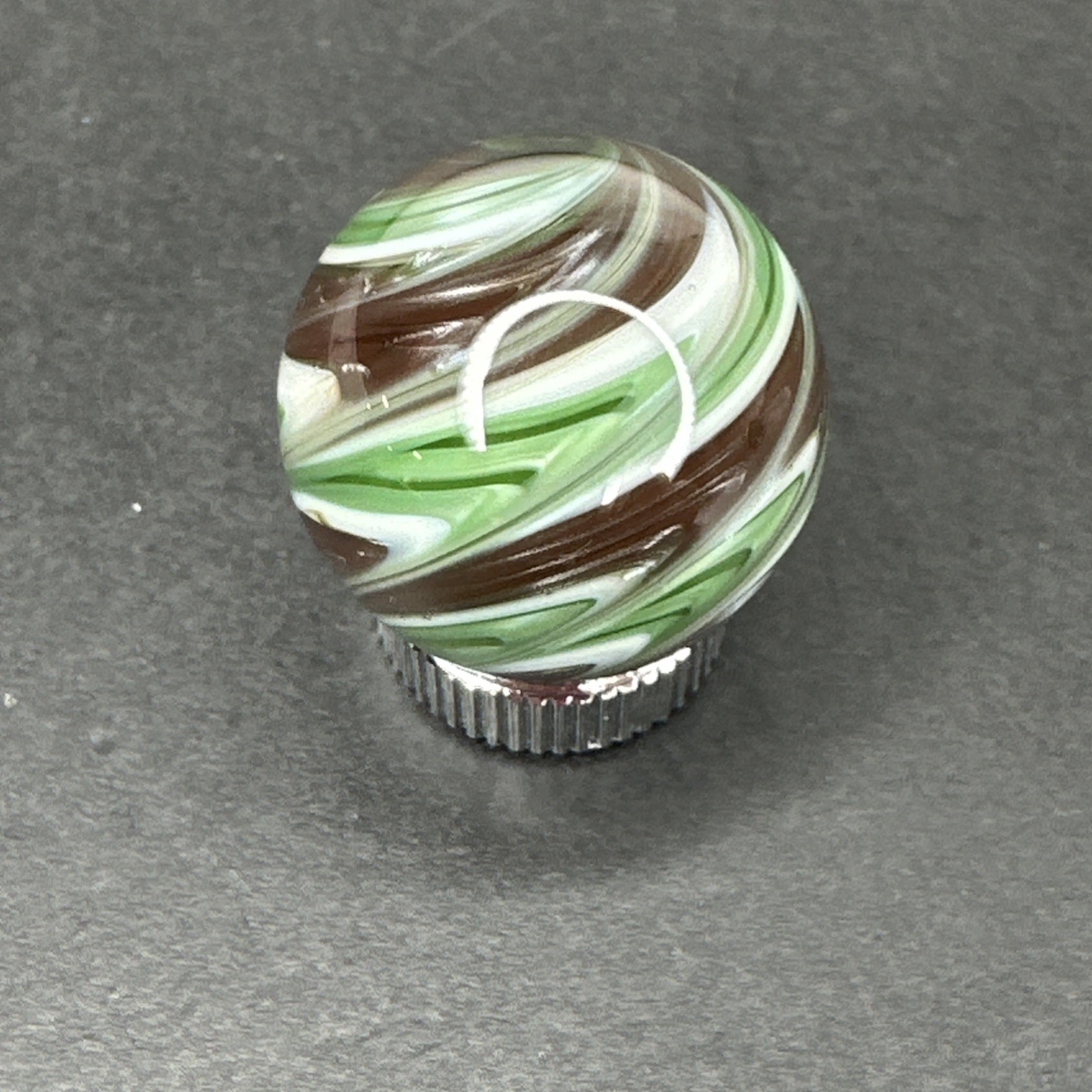 Contemporary Handmade Art Glass Marble .86″ Feathered Green Brown White Swirl UV