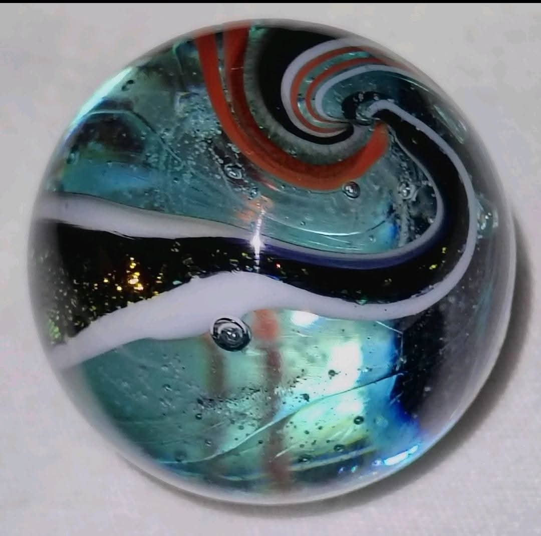 Vintage Paul Katherman Marble Double Swirl Blue Black White Red Gold SIGNED 2004