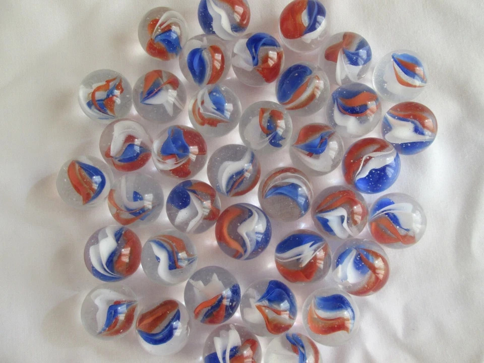 MARBLES 1 POUND 7/8 INCH RED WHITE & BLUE CATSEYE MEGA MARBLES