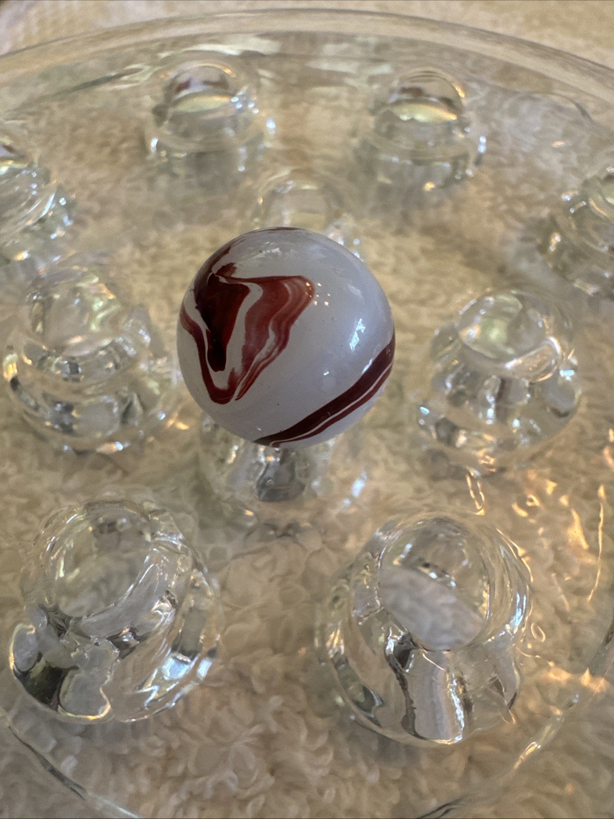 Vintage Akro Agate Oxblood Red & White Opaque Player Marble .61”