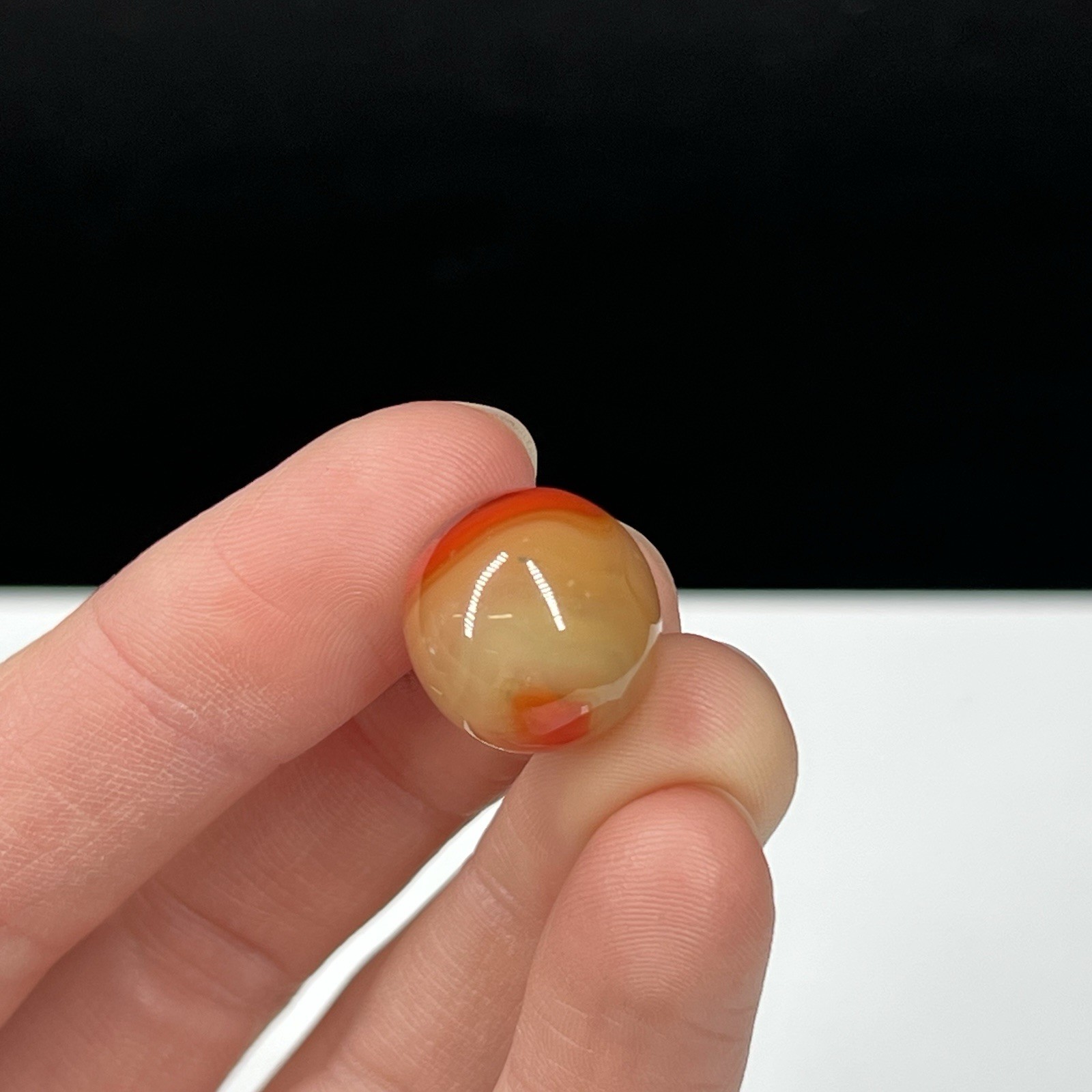 VTG Glass Marble Akro Agate Peltier Christensen .60” Orange Tan Brown Swirl