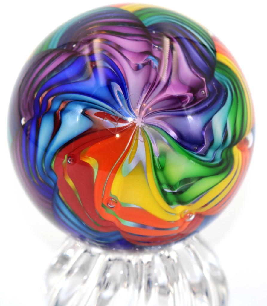 AWESOME 10 Color James ALLOWAY Art Glass Paperweight Orb Marble with stand 2.6″