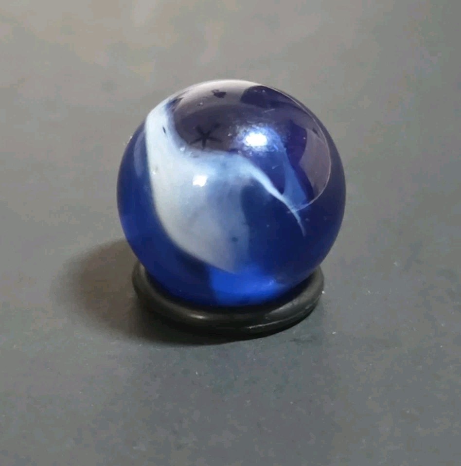 Vintage 1940 Vitro Agate Opal Conqueror Glass Marble Opalescent Cobalt Blue Fire
