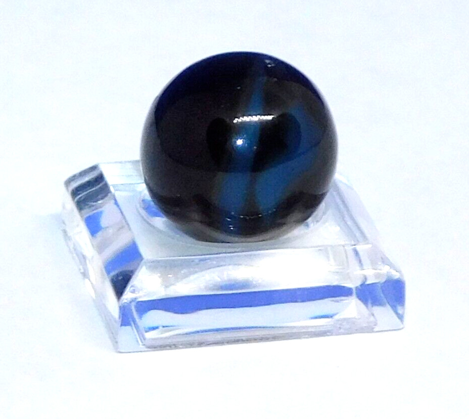 Vintage Marble Black Blue ‘9’ Opaque Swirl Christensen? Pontil NM+ 0.60″ #0-105