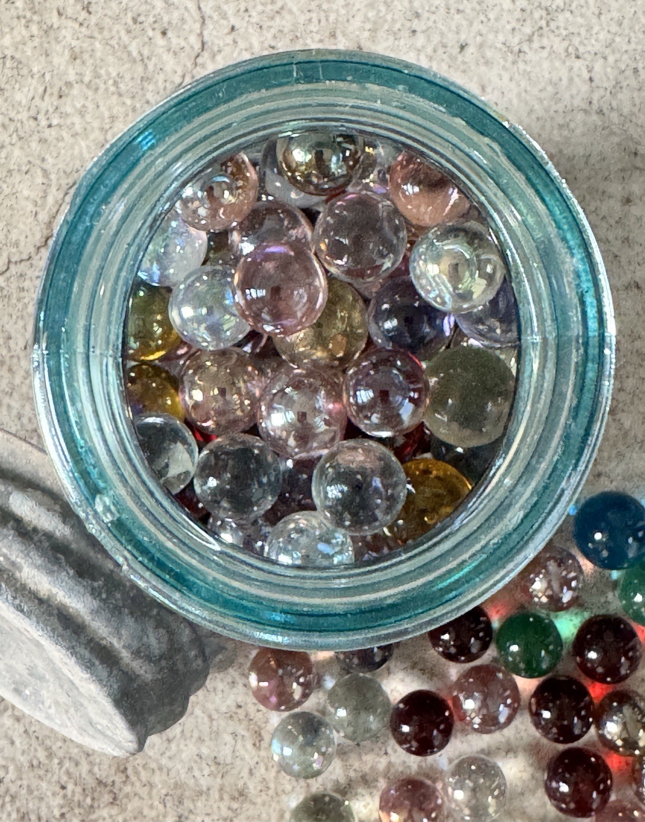Vintage Ball Perfect Mason Jar Filled with 165+ Mixed Glass Marbles – Aqua Blue