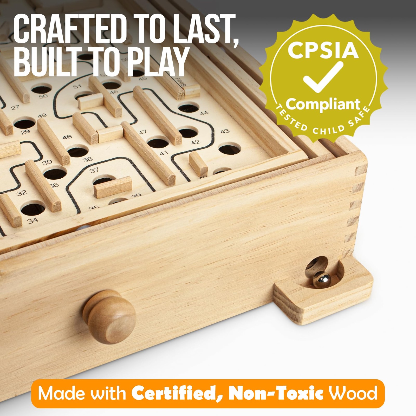 STERLING Wooden Labyrinth Marble Maze Game, Large 12.75″ x 11.5″ Large, Beige