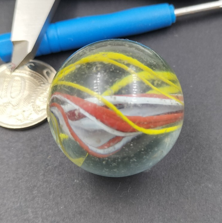 Rare Antique Marble LGE German Handmade Divided Core Ribbon Swirl Scarce Colours
