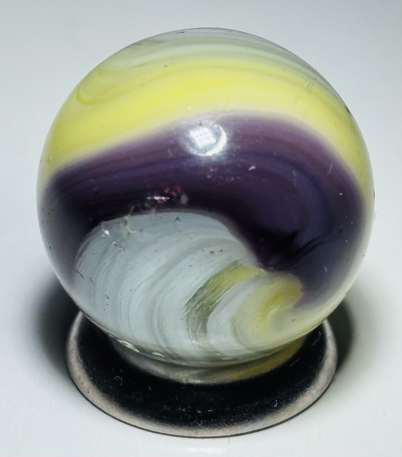 Vintage Akro Purple & Yellow Popeye Corkscrew Marble .68” Near Mint Cond