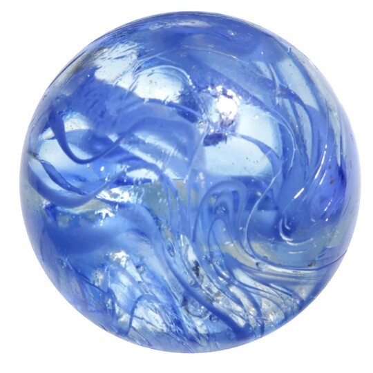 25mm “Spaghetti” Glass Shooter 1 inch Marbles Pack of 5 Clear w/ Blue Swirls