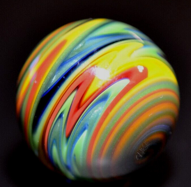 JAY SLACK GLAS MARBLE/1.510″-LUCKY STRIPE WIG-WAG SPLENDOR-AVOCADO,ORANGE, LIME+