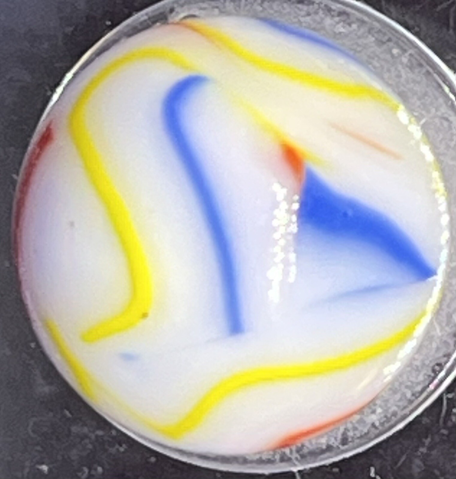 Abstract Vacor “Picasso” Swirl Glass Marble ~5/8” – White, Blue, Yellow, Red (2)