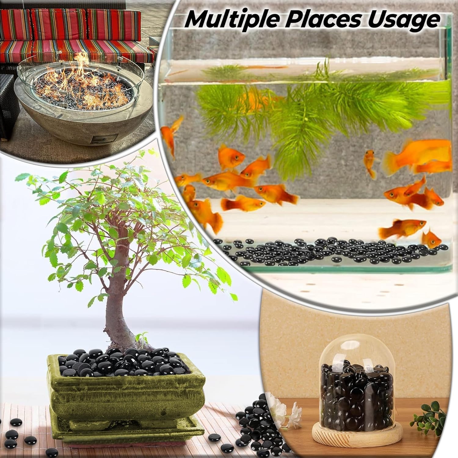 Multipurpose 100 Piece Black Flat Glass Marbles – Table Scatter & Vase Filler
