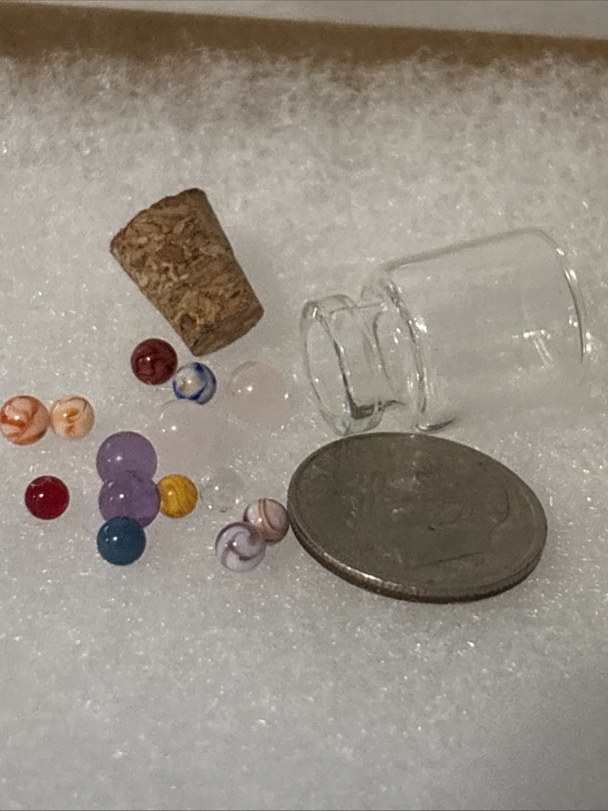 1 Tiny Glass Jar With Tiny Glass And/or Stone Marbles