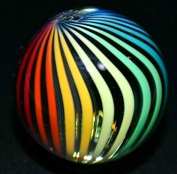 FRITZ LAUENSTEIN GLASS MARBLE/1.140″-3/4 RAINBOW WEIRDO-1/4 IS CLEAR VIEW-CENTER