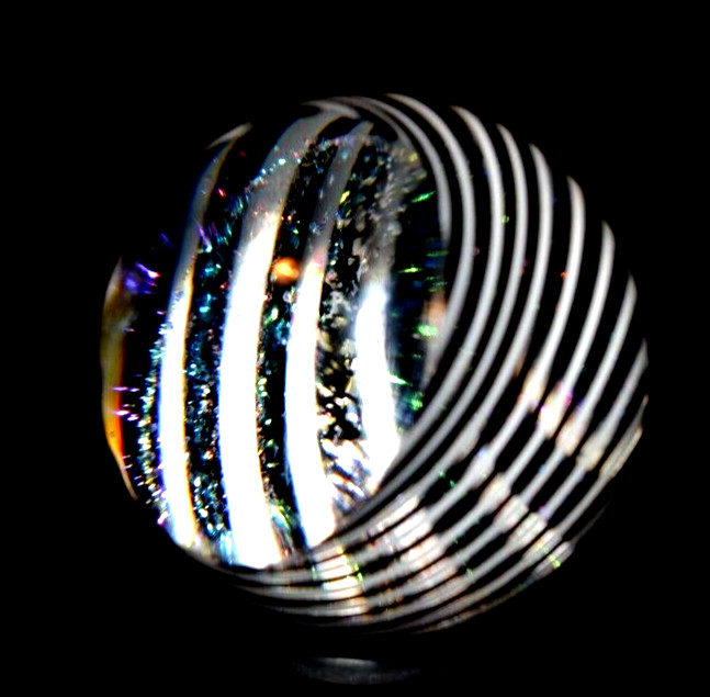JAMES ALLOWAY GLASS MARBLE/1.354″-DICHROIC BLACK/WHITE VORTEX #3546/FAST SHIP