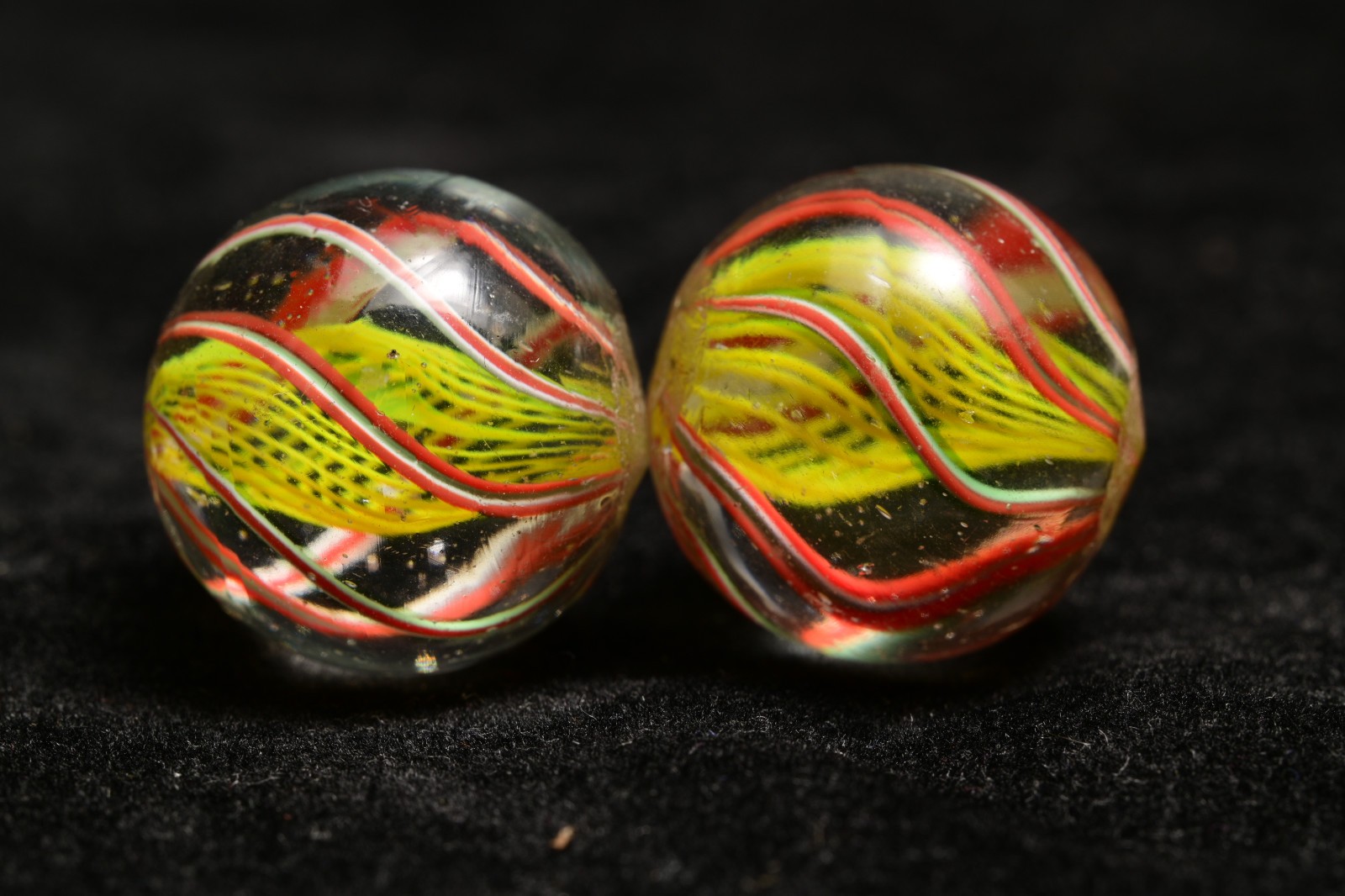 Same Cane Pair Latticino German Handmade Antique Marbles 20mm 25/32”