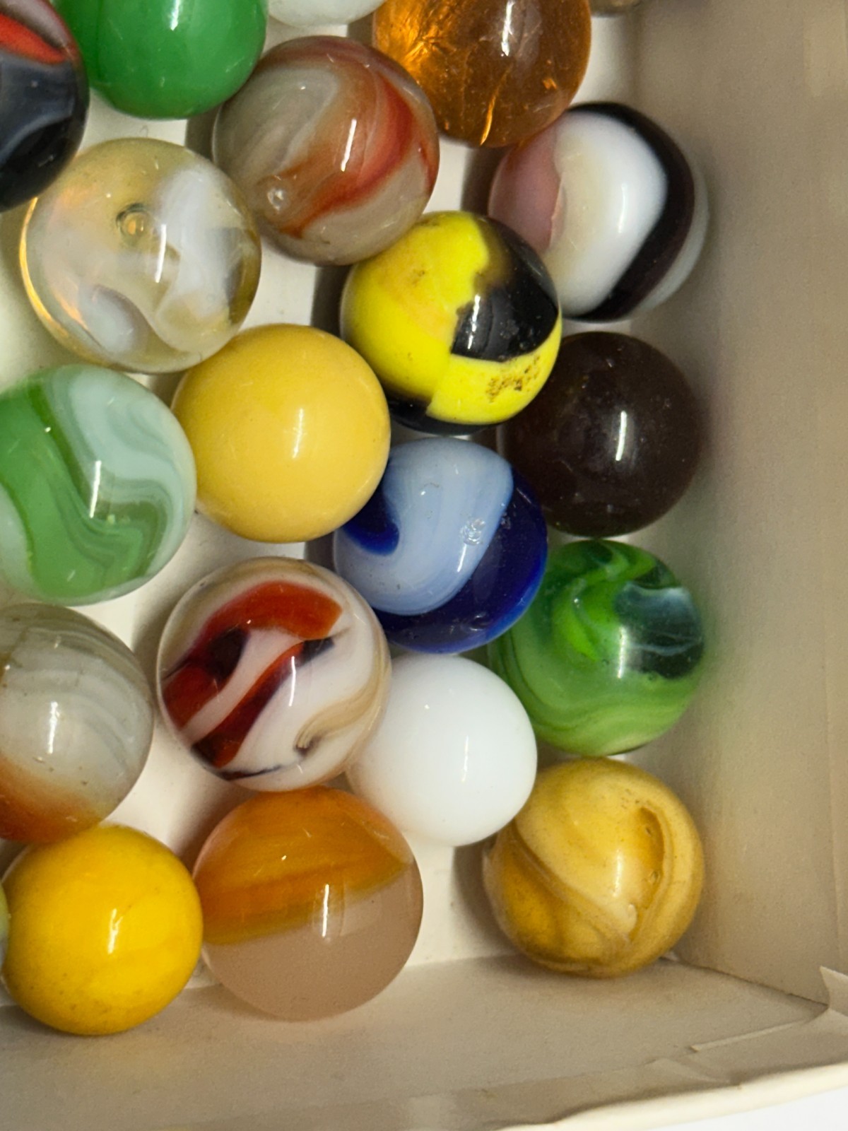 Bag of Vintage Antique Marbles – Clay, Glass Flame Swirl Corkscrew Patch