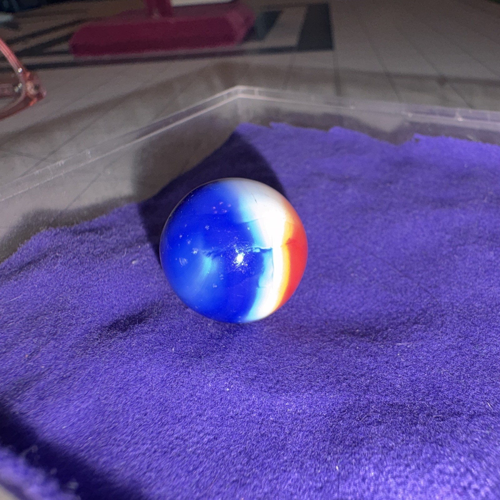Swirl Glass Toy Marble Single Red White & Blue Vitro Shooter