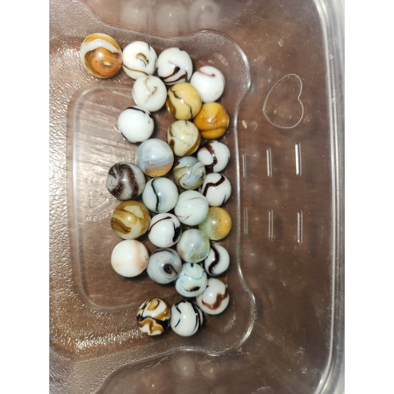 27 Vintage Glass Marbles LOT of White Black Brown Tan Clear LOT P
