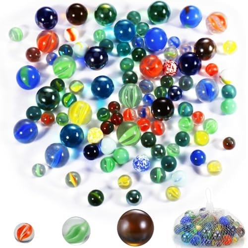 Glass Marbles, Bulk 100Pcs Cat Eye Mix Colors Medium Sized Thick Marble Decorati