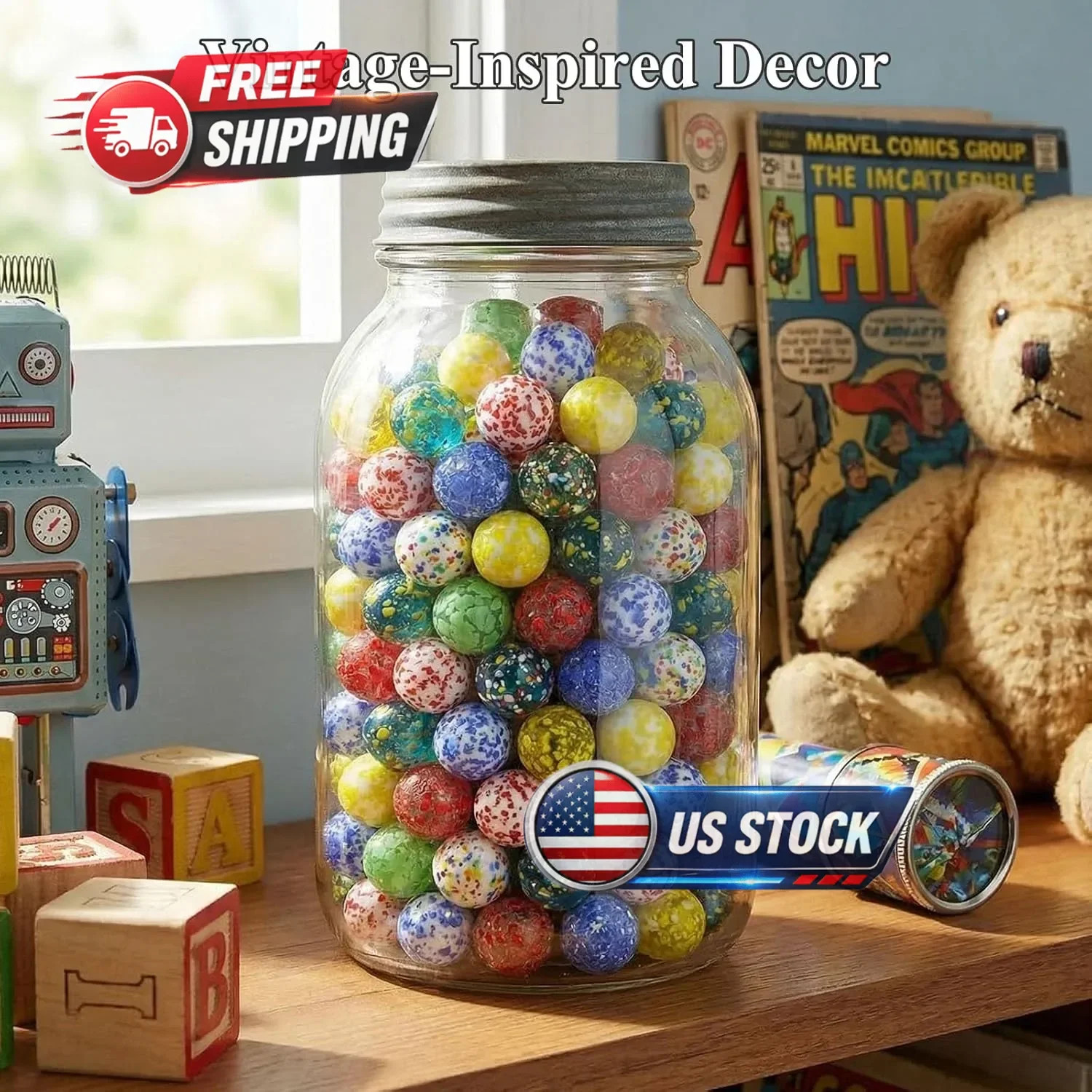 60PCS Glass Marbles Bulk, 16mm/0.6inch Handmade Colorful Assorted Marbles for Va