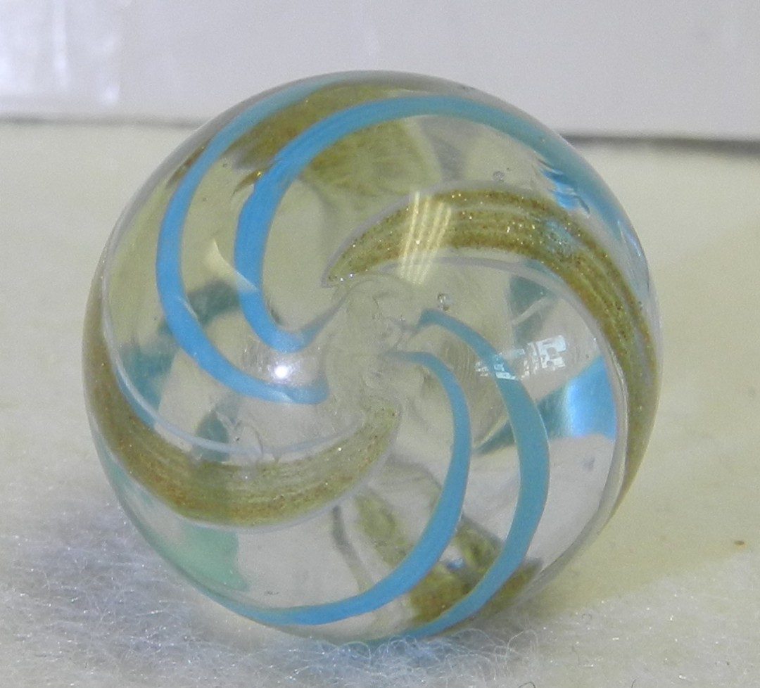 #20613m Large .91 Inches Vintage German Handmade Clear Glass Banded Lutz Marble