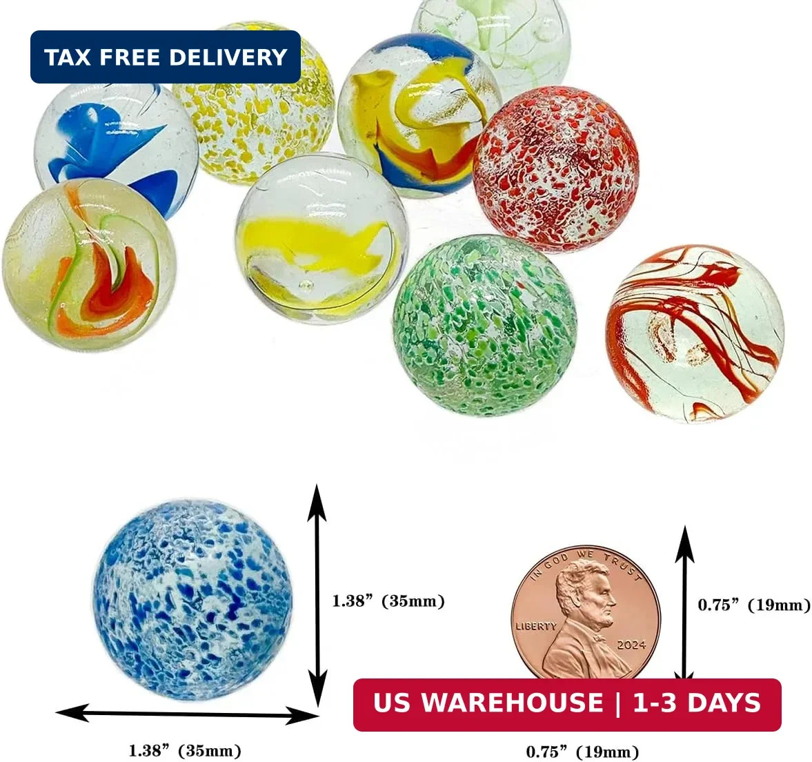 Large Glass Marbles for Decoration 35mm 10pcs Assorted Colour Marble Game Learni