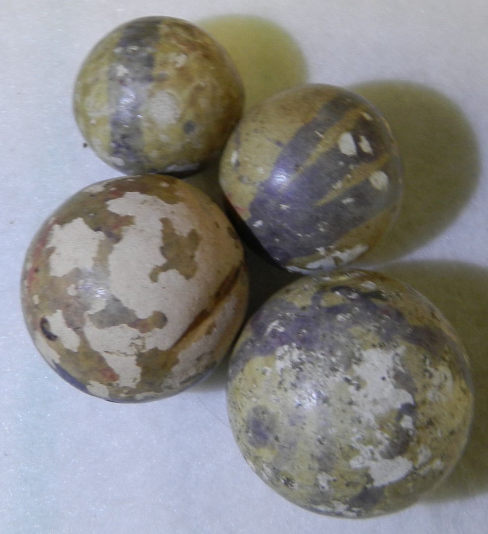 #20779m Vintage Group of 4 Played Ohio Made Rolled Commie Marbles Clay