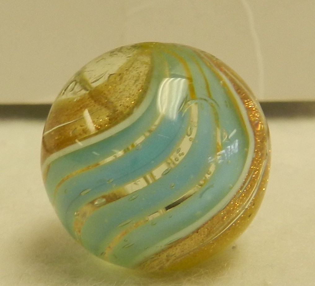 #19833m Bigger .85 Inches Vintage German Handmade 2 Color Ribbon Lutz Marble