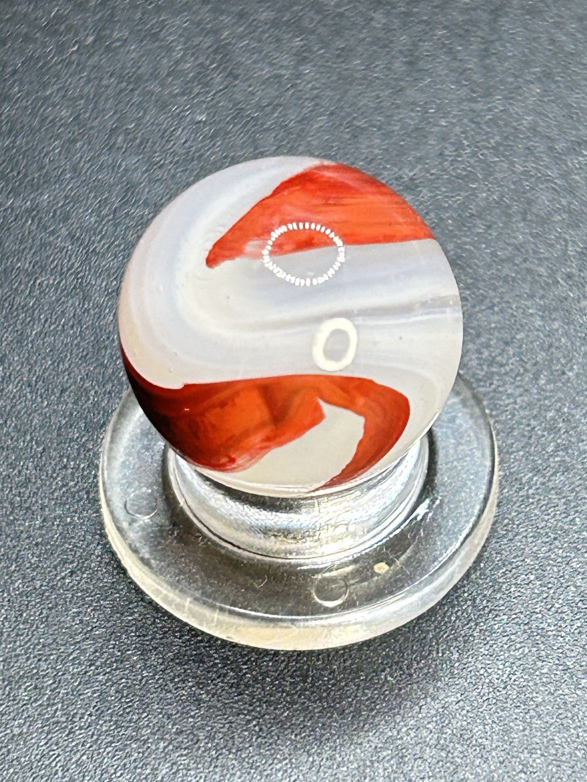 Vintage Akro Agate Silver Oxblood Marble Thick Oxblood Snake Pattern 0.591”