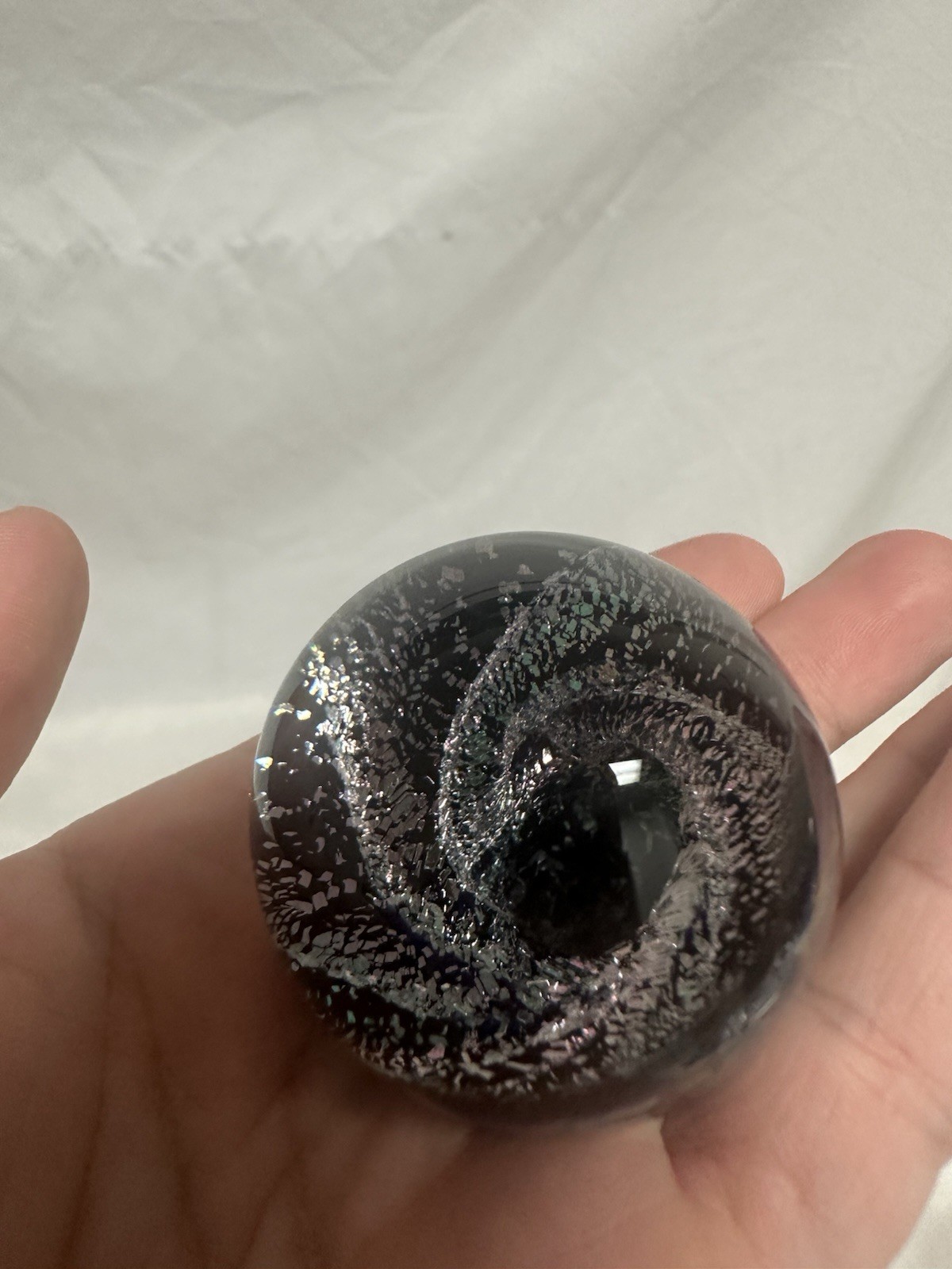 ⁠Kevin O’Grady Art Glass Vortex Marble Paperweight Dichroic Galaxy Signed⁠ 1.75”