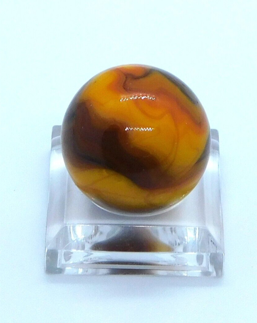 Glass Marble Orange Brown Black Slag Swirl with Veins 18mm (0.7″) Mint.