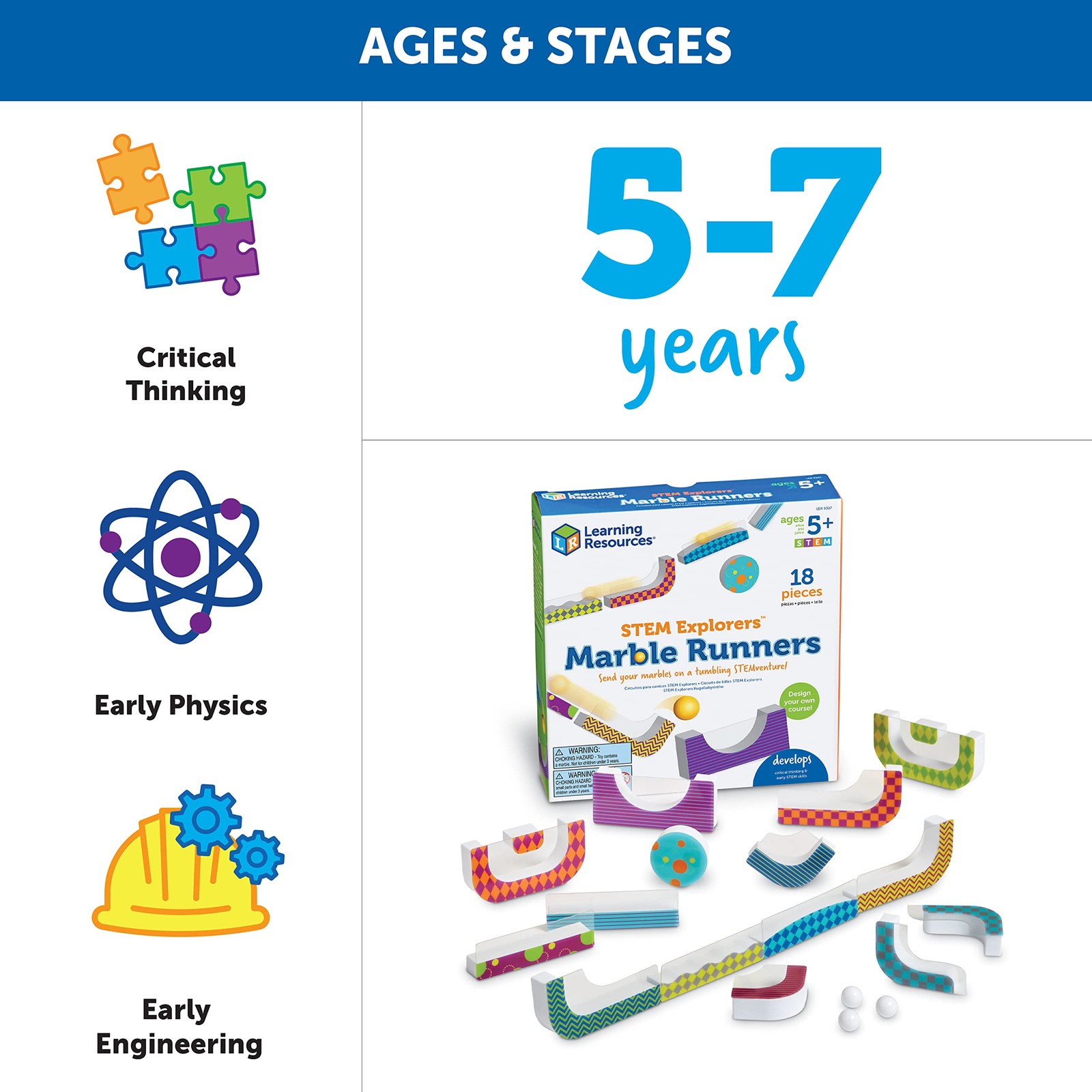 Learning Resources STEM Explorers Marble Runners – 9 x 10 x 4.5 inches, Multi