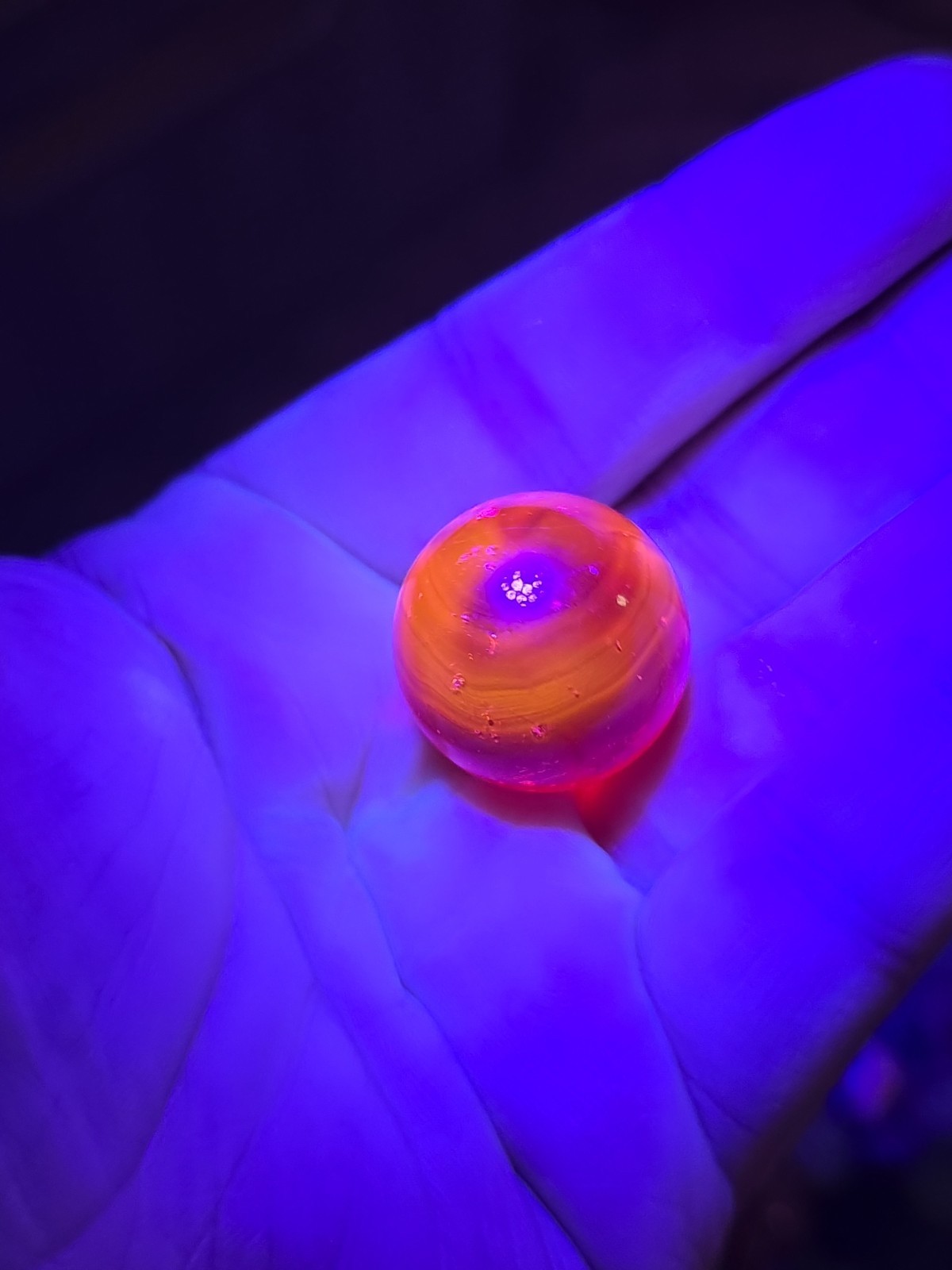 Antique Ruby Red Marble Clearie Swirl Glass Cadmium Glow Shooter .9″ Diameter