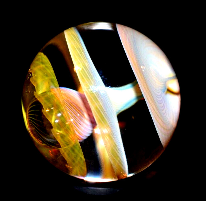 COHESION GLASS MARBLE/1.340″-3 SPINNING BOWLS-YELLOW, PEACH,PINK,TANGERINE,GOLD