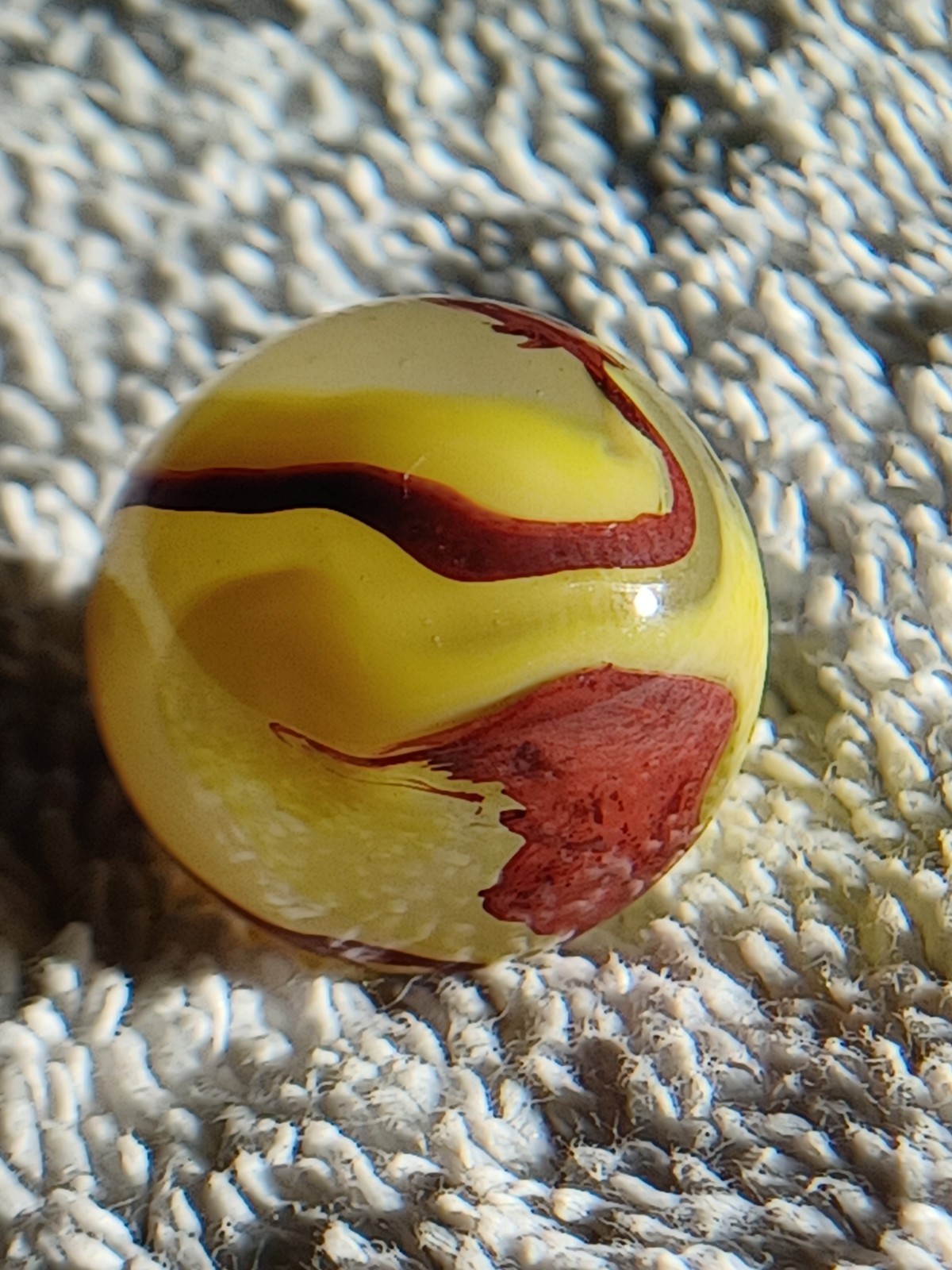 .77 Akro Eggyolk Oxblood Marble. Elite Example/Size. Old. Rare. Dead Wet Mint.