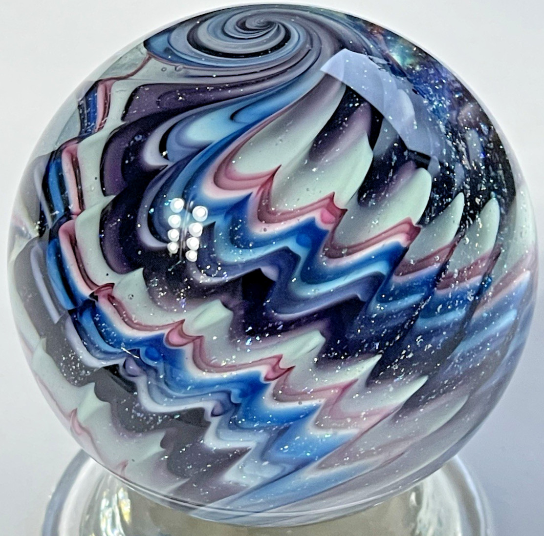 2016 EDDIE SEESE MARBLE SIGNED AMAZING HANDMADE GLASS ART 1.83″ WHIRLPOOL SPIRAL