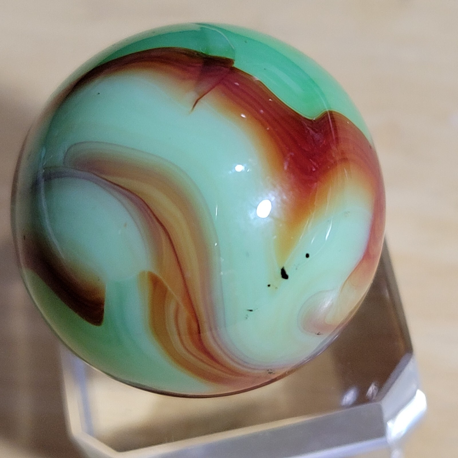 POLISHED MINT ALLEY AGATE WOODLAND CAMO 1932-1936 PENNSBORO BOULDER .949″ 2B/04