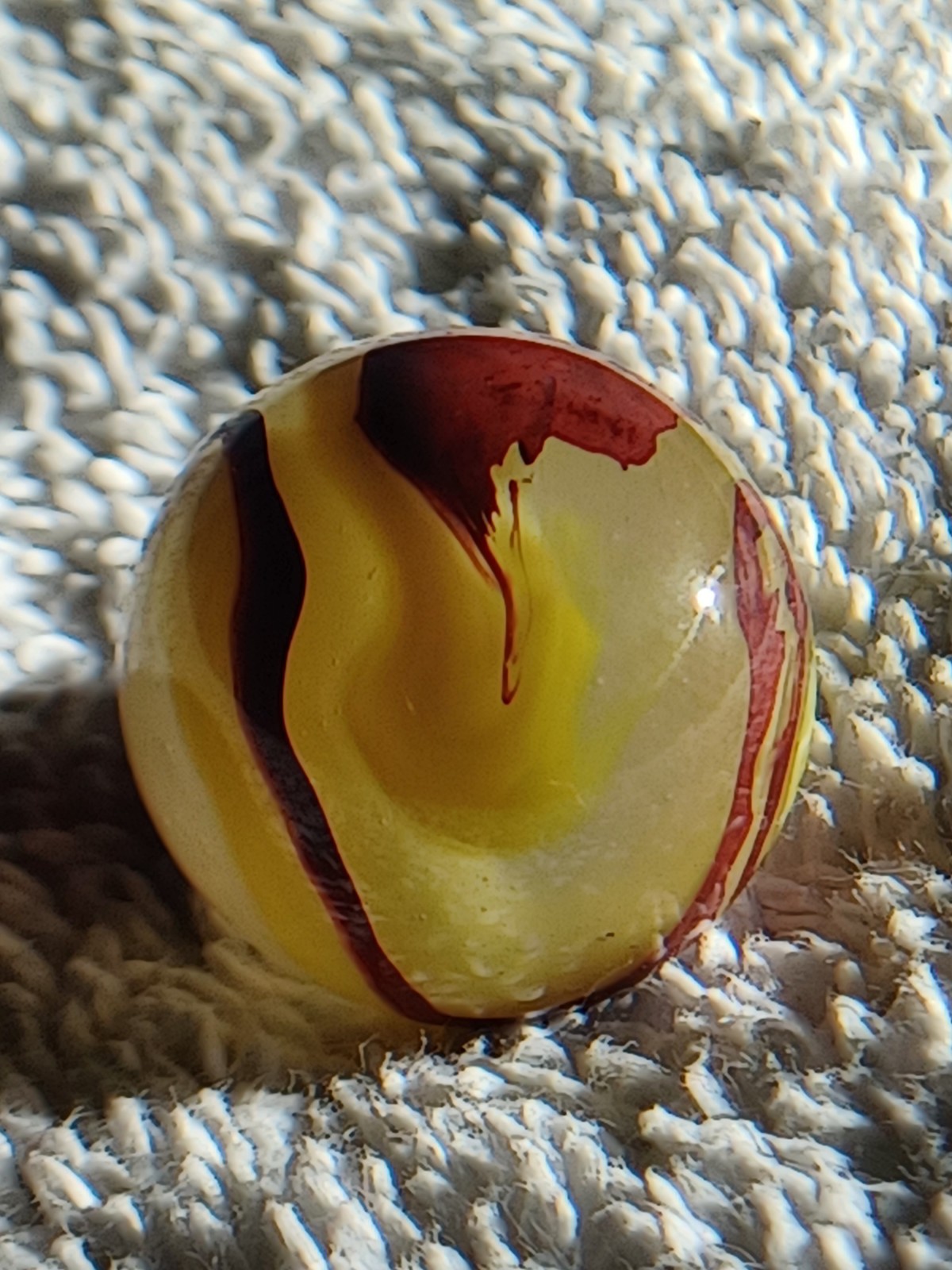 .77 Akro Eggyolk Oxblood Marble. Elite Example/Size. Old. Rare. Dead Wet Mint.