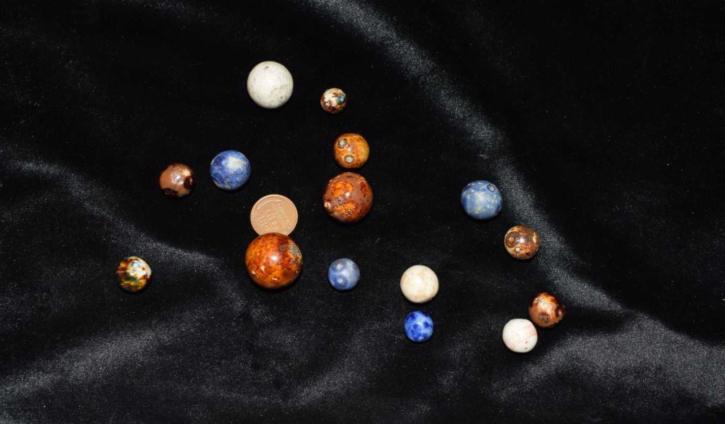 🧐👉Mixed Lot of 15 Antique German ⬛🟥🟨 Bennington crockery collector’s marbles