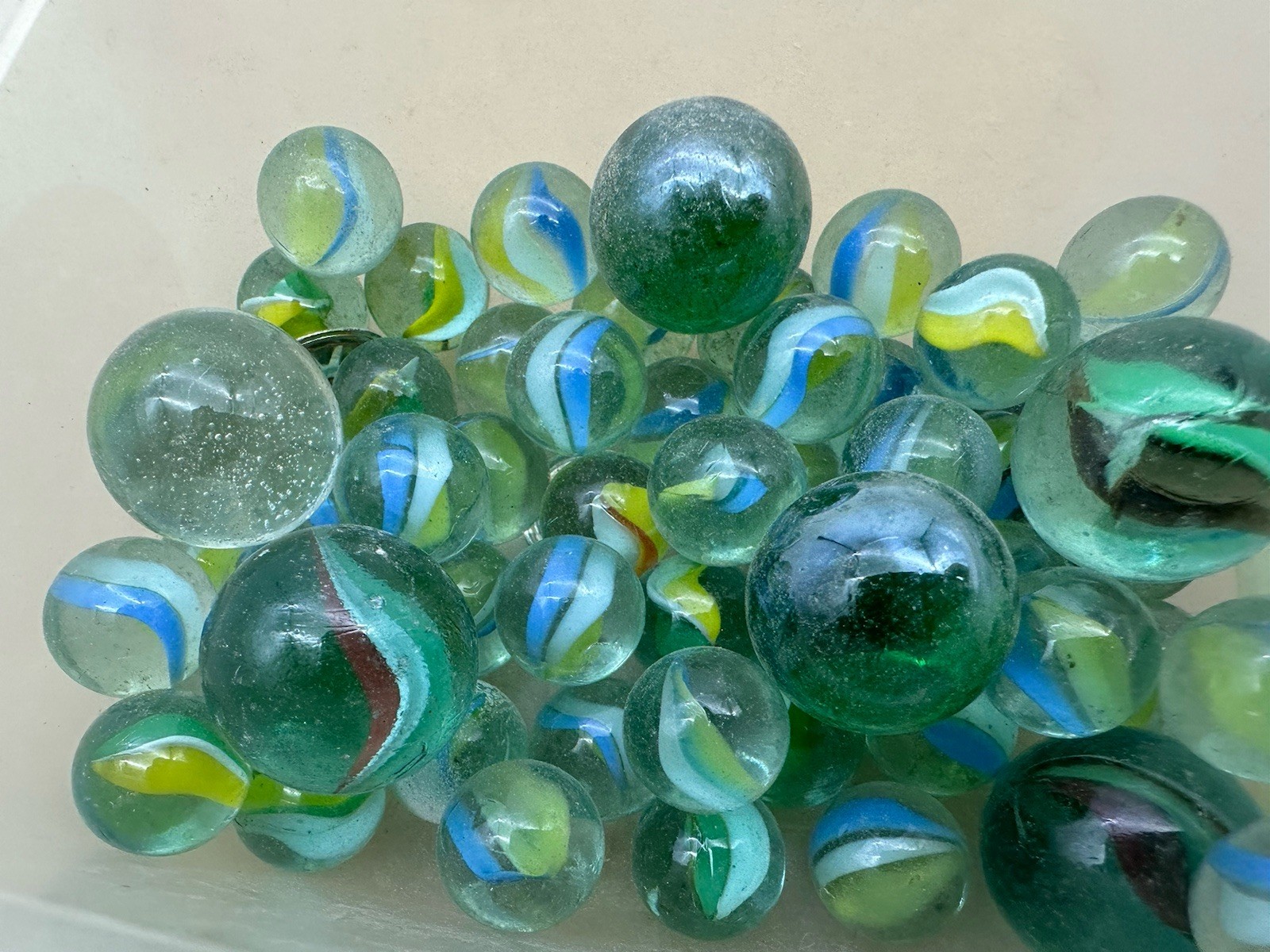 Vintage Confetti Swirl Speckled Silver Clear Glass Marbles Mixed Lot
