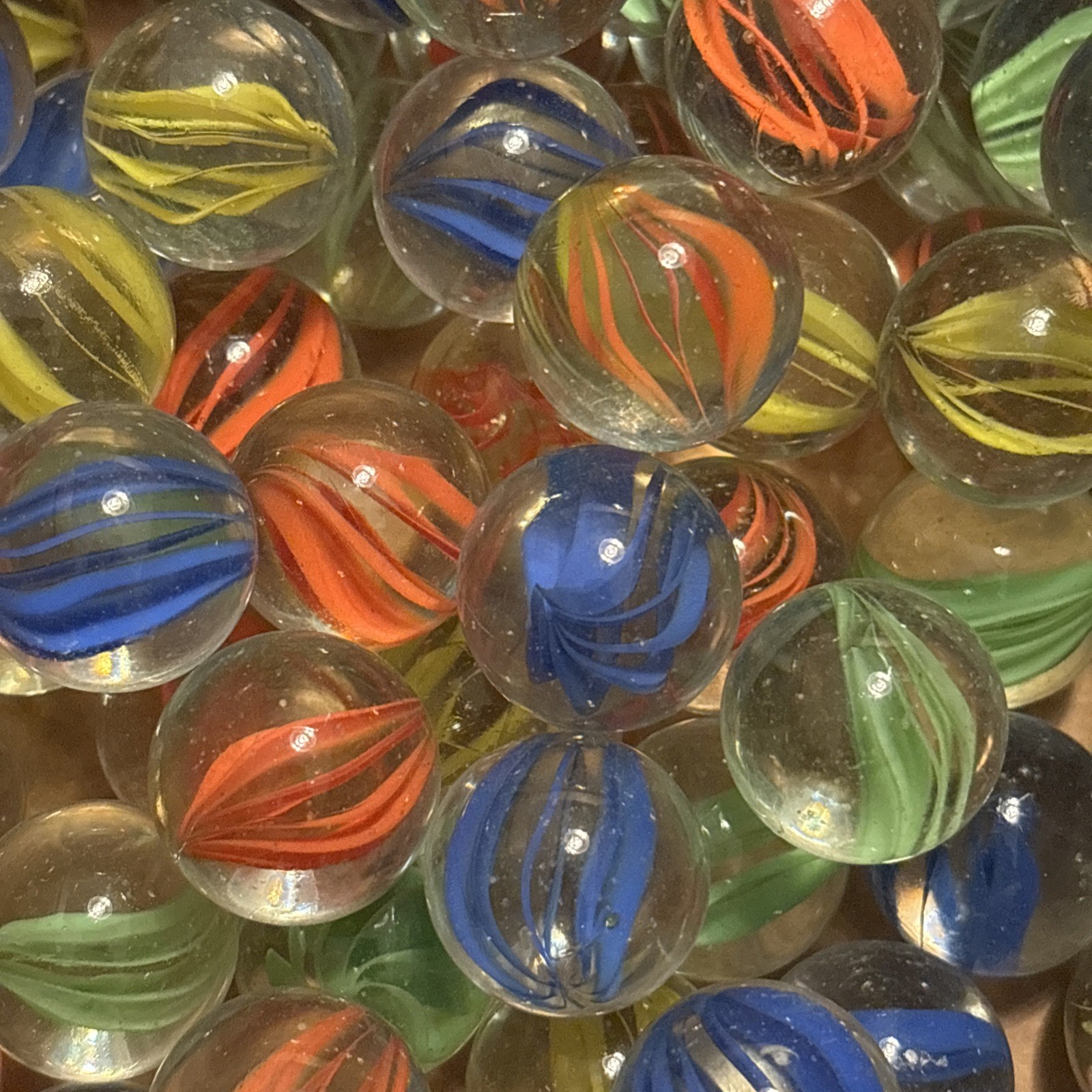 Vintage Lot Of 60 Marbles Cat Eye Multi Colors Orange Green Yellow Blue